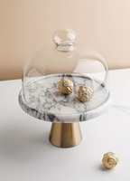 Décorations de table à dessert en verre européen, support à gâteau en marbre avec couvercle