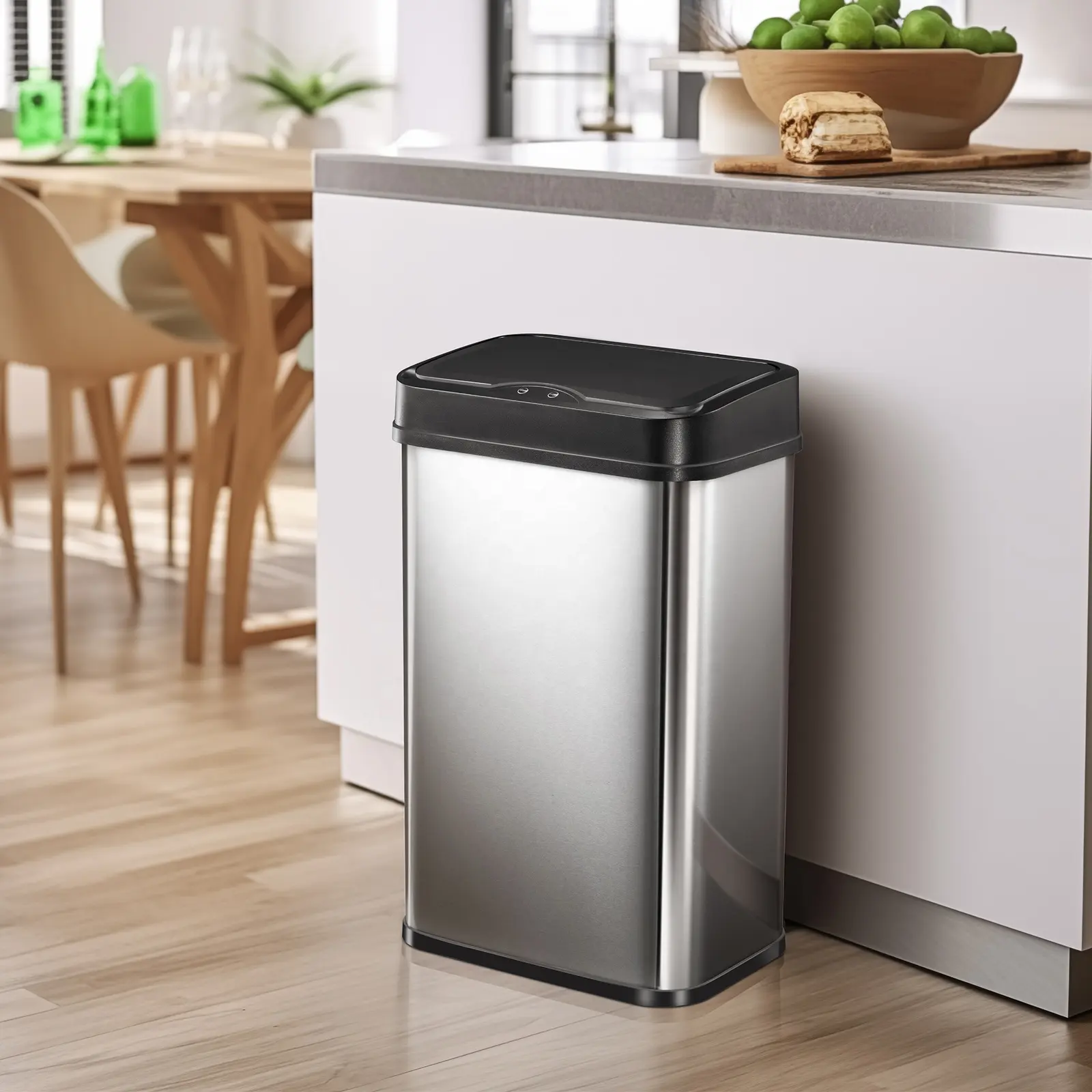 50L Stainless Steel Waste Bin With Plastic Sensor Lid Smart Garbege Trash Can Home Products For Kitchen
