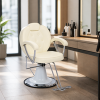 Kursi Barber Hidrolik Putih Krim Mewah Profesional untuk Salon, Kursi Penata Rambut, Kursi Spa Kecantikan yang Dapat Direbahkan untuk Barbershop