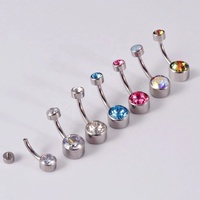 Anneaux de nombril en titane massif G23 à filetage interne, double zircon serti clos, bijoux de piercing pour nombril, mode enfantine