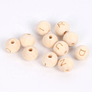 DIY 수제 14mm 나무 구슬 26개 영어 알파벳 조각 헤무 원형 루즈 우드 비즈 - Product Image 5