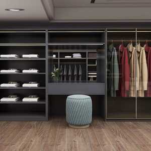 Dressing moderne de luxe sur mesure avec éclairage LED, portes en verre et rangement modulaire en bois mélaminé, design épuré - Product Image 1