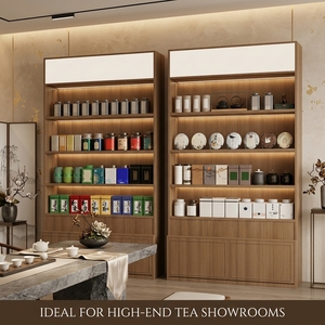 Estante de Almacenamiento de Té de Madera Maciza Resistente, Ecológico e Impermeable con Iluminación LED para <span class=keywords><strong>Tiendas</strong></span> Minoristas de Alto Tráfico y Salas de Exhibición de Té - Product Image 5