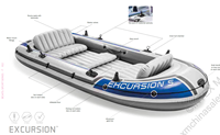 Kayak gonflable INTEX 68325 EXCURSION 5 places, bateau à rames gonflable pour la pêche, épaissi