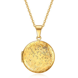 Collier pendentif médaillon rond à motif floral en alliage de zinc, bijou cadeau pour usage quotidien - Product Image 4