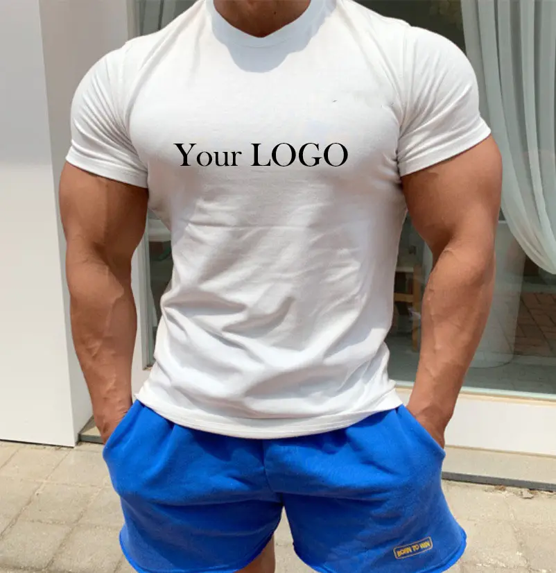 Logo personnalisé 95% coton 5% spandex vierge Slim Fit Sport Gym hommes t-shirts course Muscle Fit ourlet incurvé t-shirts