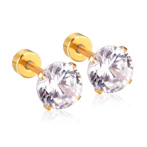 Boucles d'oreilles clous en acier inoxydable plaqué or 18 carats PVD, bijoux fantaisie en zircon et diamant, pour femmes, vente en gros - Product Image 2