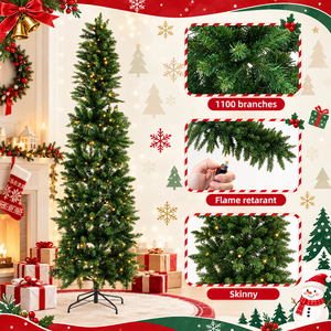 High Quality Eco-Friendly Artificial Pencil Christmas Tree 250 Incandescent Lights 571 Branch Tips Foldable Base for Indoor - Product Image 6