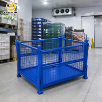 Conteneur en treillis métallique bleu thermolaqué 1200x1000x900mm, taille standard UE, capacité 1500kg, pliable pour entrepôt et centre logistique