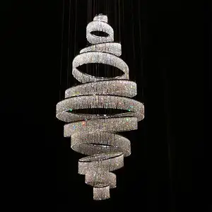 Hotel Living Room Modern Luxury K9 Crystal Chandelier Ring Lamp Circle Ceiling Lights Long Large Crystal Chandelier For Villa