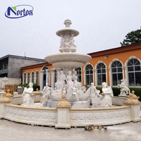 Décor de jardin extérieur personnalisé grand coucher de soleil naturel fontaine en marbre rouge sculpture sur pierre animaux cheval et lion statues sculpture