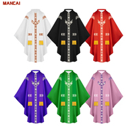 Robe de prêtre pour homme avec étole, manches longues, croix dorée, soutane, vêtement liturgique, costume de pasteur catholique, cosplay, déguisement d'Halloween