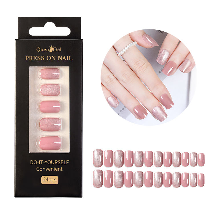 Wholesale Custom High Quality 24pcs False Nail French Luxury Mix Handmade Acrylic Medium Square Soft Gel Press on Nails