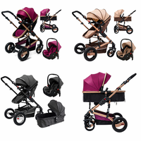 Poussette 3 en 1 pour enfants, poussette légère pliable pour voyager, chariot à bébé avec cadre en alliage d'aluminium et panier de couchage pour 0-3 ans