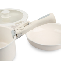 Ustensiles de cuisine élégants en aluminium avec revêtement en céramique crème - Sans PFAS/PFOA, casseroles et poêles antiadhésives avec poignées amovibles