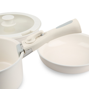Ustensiles de cuisine élégants en aluminium avec revêtement en céramique crème - Sans PFAS/PFOA, casseroles et poêles antiadhésives avec poignées amovibles - Product Image 3