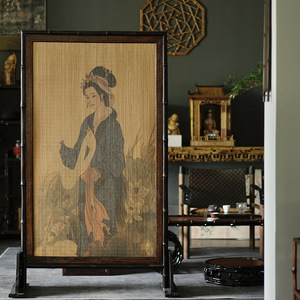 Chinese Style Bamboo Screen Double Sided Foldable <b>Room</b> <b>Divider</b> With Lady Portrait Art Decor For Living <b>Room</b> Entrance - Product Image 2