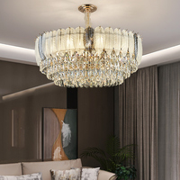 Lustre en cristal doré de luxe, lampe à hauteur réglable, luminaire suspendu pour salon, maison, hôtel, salle de banquet