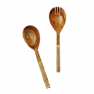 Ensemble de couverts à salade en bois de manguier d'acacia naturel avec poignée en résine Ustensiles de cuisine fabriqués en Inde - Product Image 1