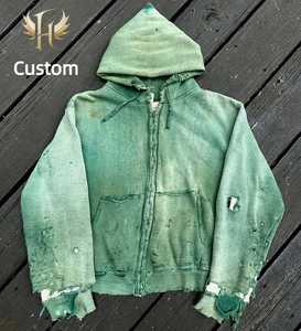 Sudadera con Capucha para Hombre, Personalizada, de Invierno, 500 GSM, 100% Algodón, Felpa Gruesa, Estampada, con Efecto Desgastado por el Sol, Lavado Ácido, Transpirable, Talla Grande - Product Image 5