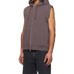 Heavy Weight Double Zipper Sleeveless Hoodie Raw Edge <strong>Sleeve</strong> Zip up <strong>Gilet</strong> Vest for Men - Product Image 3