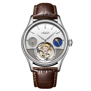 Reloj Mecánico Unisex de Lujo con Tourbillon, Fase Lunar, Puntero Hangzhou, Caja de Acero Inoxidable y Correa de Cuero Genuino de 42mm - Product Image 1