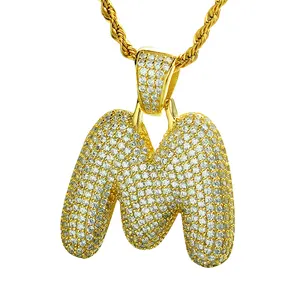 14k Yellow Gold Brass 925 silver Alphabet M Wholesalers Diamond Zircon Women Men Letter Necklace Pendants