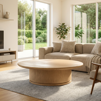 Table basse de salon haut de gamme, artisanale, en bois massif, ronde, pour le coin du canapé