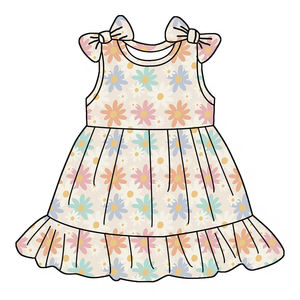 Vestido sin Mangas hasta la Rodilla de Tela de Bambú con Cuello Redondo, Venta Caliente, ODM, Boutique Dulce, Estampado Personalizado, Verano, Niñas, con Volantes, para Fiestas y Uso Diario - Product Image 5