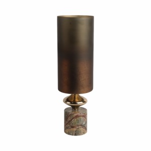 Vaso cilindrico in vetro con base in marmo e metallo per l'arredamento del soggiorno, accessorio moderno da tavolo per la casa - Product Image 1