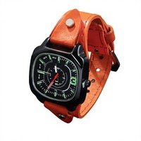 Best-seller : Bracelet de montre en cuir véritable polyvalent orange en cuir de vachette pour homme, style rétro punk avec boucle ardillon