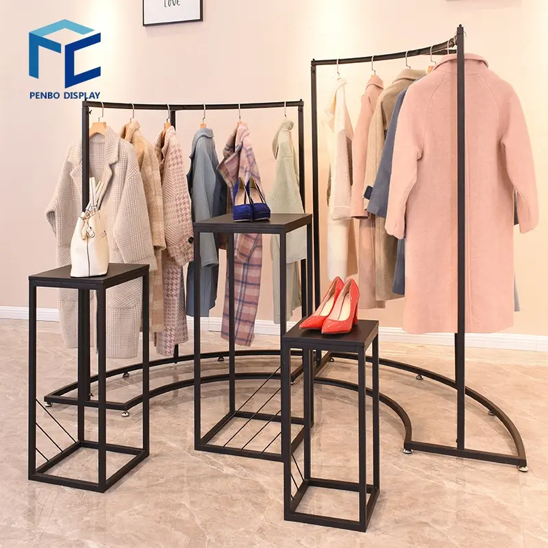 Ladies Clothes Shop Design Store Interior Design Decoration Furniture Fitting Arc-shaped Metal Shop Display Clothing Rack