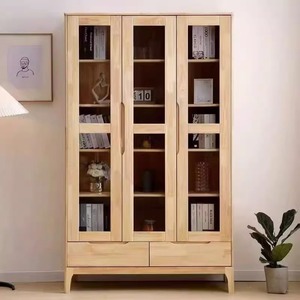 Weihang <b>Solid</b> <b>Wood</b> <b>Bookcase</b> With Glass Doors 1.8cm Partition Freestanding Storage Cabinet For Home Office Use - Product Image 3