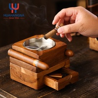 Cendrier rustique carré en bois à 4 fentes avec tiroirs, support pour verres à whisky et accessoires pour patio, maison, bureau - Cigares