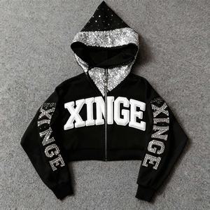 Nouvelle Collection 2026 : Sweat à Capuche Zippé Court et Ample pour Homme, Style Urbain Personnalisé, Impression 3D en Mousse Gaufrée, Grammage Lourd 450 g/m², avec Strass - Product Image 1