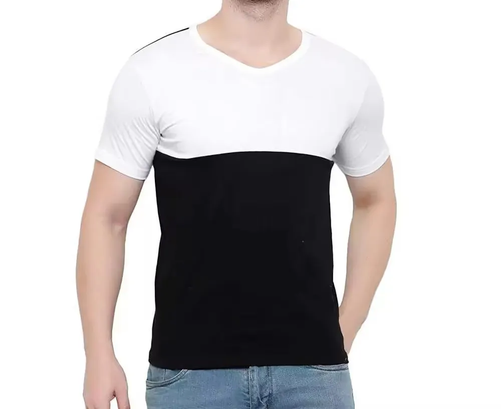 2024 High Quality Pure Combed Cotton Black & White T Shirts For Men Cotton Made Contrast Color T Shirts