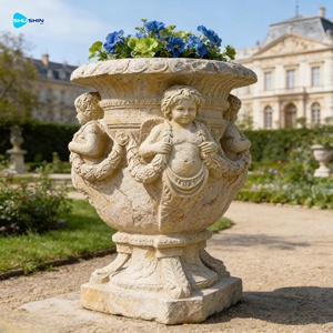 Pot de jardin en marbre fait main de style européen pour villa et aménagement paysager extérieur, pot en pierre de style occidental en marbre - Product Image 3