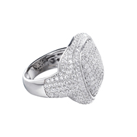 Bague Hip Hop en Laiton pour Femme, Grande, Carrée, Entièrement Sertie de Zircons Cubiques (CZ), Style Western, Bijou de Déclaration Scintillant pour Soirée - Argent/Or