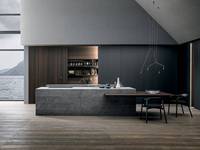 Kabinet Dapur Modular Kustom Kelas Atas Lampu Sensor Pintar Anti-Penuaan Desain Dapur Modern Wastafel Granit untuk Vila Mewah
