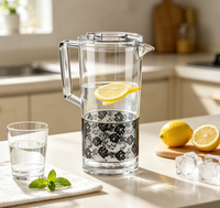 Pichet à eau transparent en PMMA OEM avec couvercle, carafe en plastique transparente pour jus, eau, boissons froides, pichet de service pour la cuisine et la table