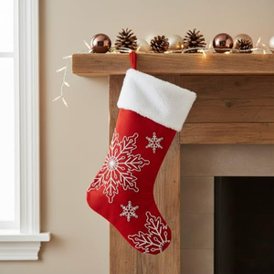 Chaussette de Noël personnalisée en polyester de luxe, broderie velours rouge et vert, style traditionnel, vente en gros, haute qualité, promotion - Product Image 2