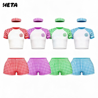 Ensemble de loungewear trois pièces à carreaux 2026 avec haut à manches raglan et short pour femme, bandeau assorti, logo personnalisé OEM ODM