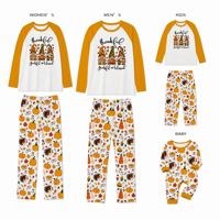 Personalisierte Thanksgiving Familien-Pyjamas mit Dankbarkeits- und Segensmotiv, Truthahn-Print, Langarm-Oberteil und Hose, Loungewear-Set