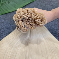 Extensions de cheveux naturels russes à pointe plate couleur blond platine, alignées aux cuticules, en kératine, pour la vente en gros