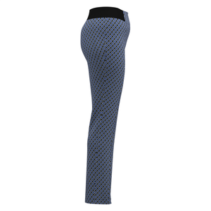 <span class=keywords><strong>Pantaloni</strong></span> corti da <span class=keywords><strong>donna</strong></span> blu con motivo geometrico e inserti elasticizzati <span class=keywords><strong>neri</strong></span> in vita, in tessuto elasticizzato per abbigliamento casual/da ufficio - Product Image 3