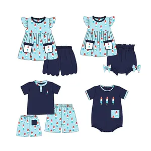 Puresun 100% Cotton Printing Kids Clothes Patriotic Children Boutique Clothing Baby Girl Clothing With Embroidery