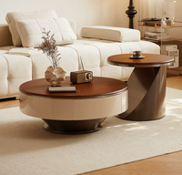 Ensemble table basse et meuble TV en noyer avec base en acier inoxydable, mobilier de salon moderne de luxe couleur crème avec rangement