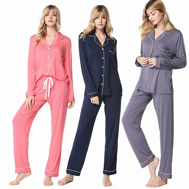 Wholesale Two Pieces Leisure Wear Sexy Mature Casual Creative Ladies Pyjama Suits for Girls BAMBOO Piped Women's Pyjamas Sets