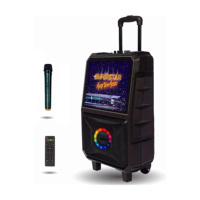 Enceinte de karaoké portable pour cinéma maison avec écran tactile de 14 pouces, système Android WiFi, batterie rechargeable, chariot