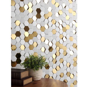 Piastrelle a Mosaico Esagonali 3D in Ceramica, Decorazione Murale in Acciaio Inox Dorato e Chips di Legno, Rivestimento Murale Moderno in <span class=keywords><strong>Marmo</strong></span> con Mosaico in Acciaio - Product Image 2